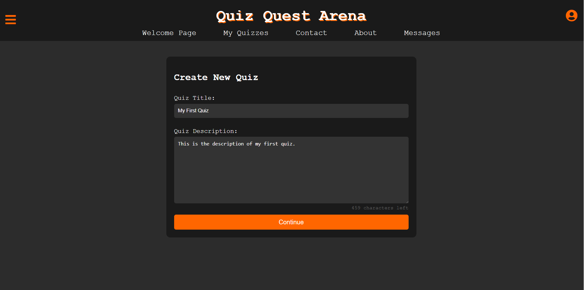 Quizzes screen