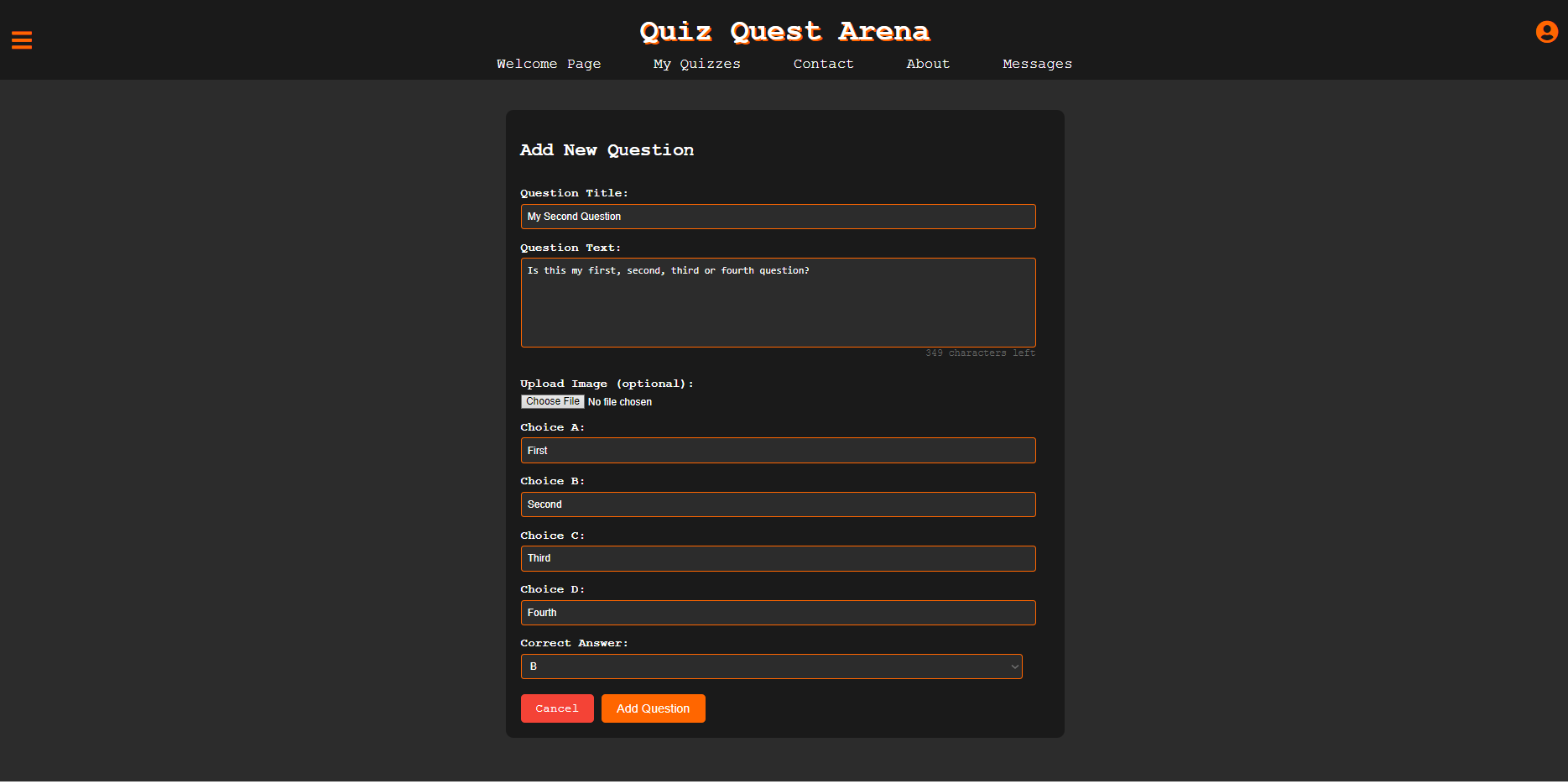 Question edit screen